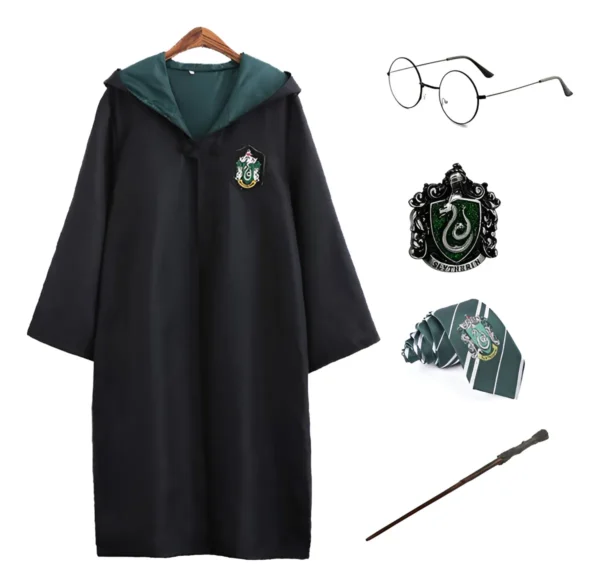 Capa De Harry Potter Juego De Hogwarts Disfraz Griffindor Slytherin Hufflepuff Bordada + Corbata + Broche + Varita + Gafas 5 Piezas Niños Adultos