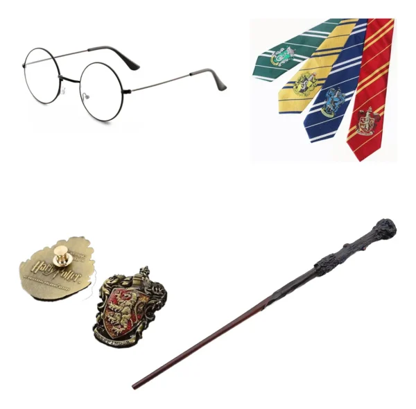 Capa De Harry Potter Juego De Hogwarts Disfraz Griffindor Slytherin Hufflepuff Bordada + Corbata + Broche + Varita + Gafas 5 Piezas Niños Adultos