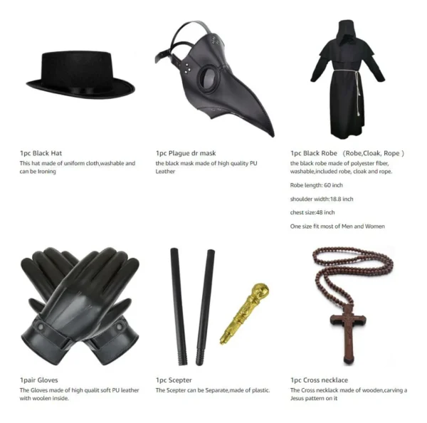 6 En 1 Doctor Plague Adultos Disfraz Medieval Para Halloween
