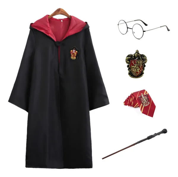 Capa De Harry Potter Juego De Hogwarts Disfraz Griffindor Slytherin Hufflepuff Bordada + Corbata + Broche + Varita + Gafas 5 Piezas Niños Adultos