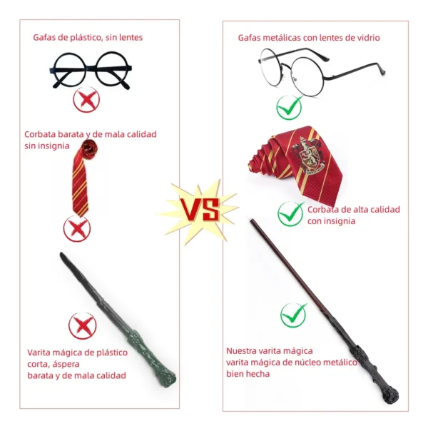 Capa De Harry Potter Juego De Hogwarts Disfraz Griffindor Slytherin Hufflepuff Bordada + Corbata + Broche + Varita + Gafas 5 Piezas Niños Adultos