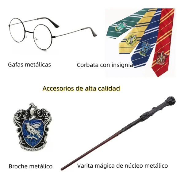 Capa De Harry Potter Juego De Hogwarts Disfraz Gryffindor Slytherin Hufflepuff Bordada + Corbata + Broche + Varita + Gafas 5 Piezas Niños Adultos