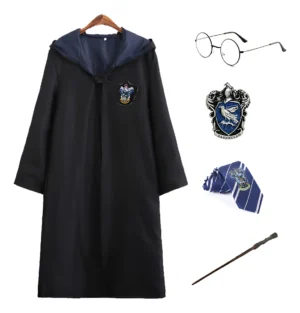 Capa De Harry Potter Juego De Hogwarts Disfraz Gryffindor Slytherin Hufflepuff Bordada + Corbata + Broche + Varita + Gafas 5 Piezas Niños Adultos