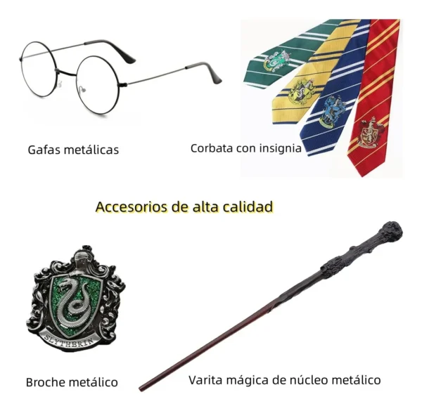 Capa De Harry Potter Juego De Hogwarts Disfraz Griffindor Slytherin Hufflepuff Bordada + Corbata + Broche + Varita + Gafas 5 Piezas Niños Adultos